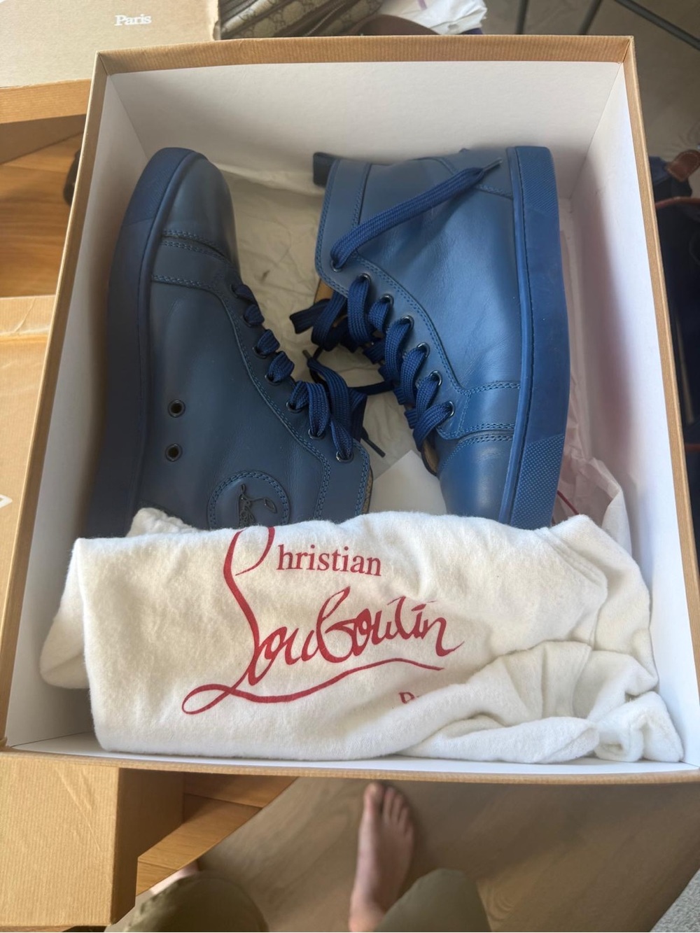 Christian Louboutin Men's Blue Leather High-Top Sneakers